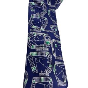 Josh Bach Mens Silk Tie Navy Blue Vintage Baseball Stadium Blueprints
